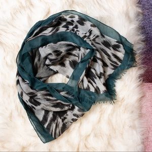 Leopard Print Scarf Grey Black & Emerald